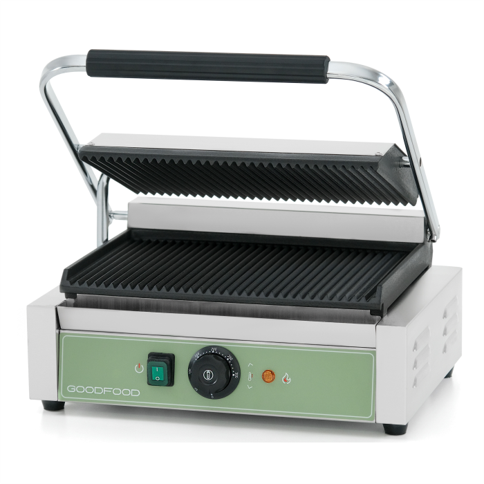 Гриль контактный GoodFood ECG11 GREEN прижимной профессиональный ребристый
