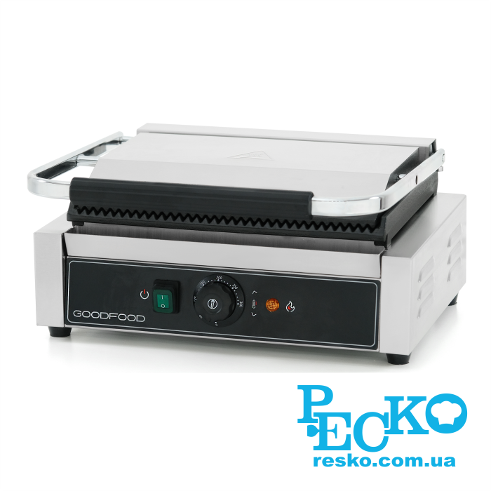 Гриль контактний GoodFood ECG11 BLACK притискний професійний ребристий
