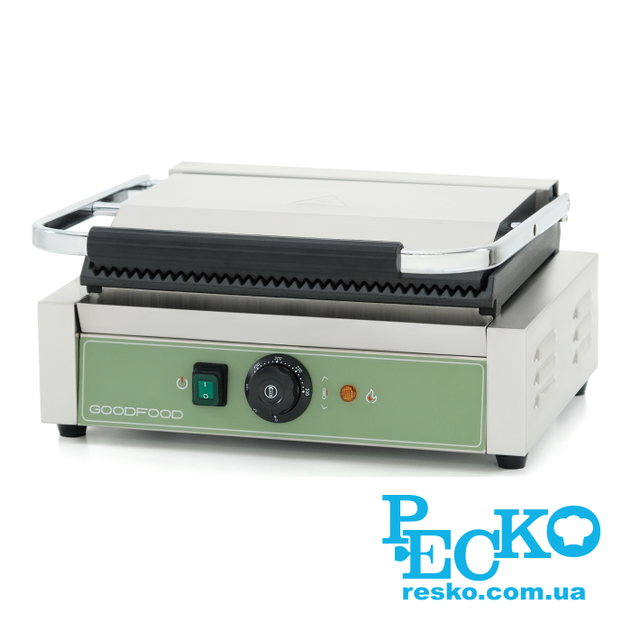 Гриль контактний GoodFood ECG11 GREEN притискний професійний ребристий