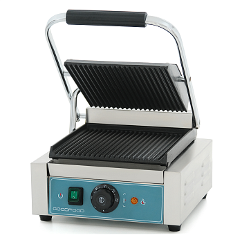 Гриль контактный GoodFood ECG10 BLUE прижимной профессиональный ребристый